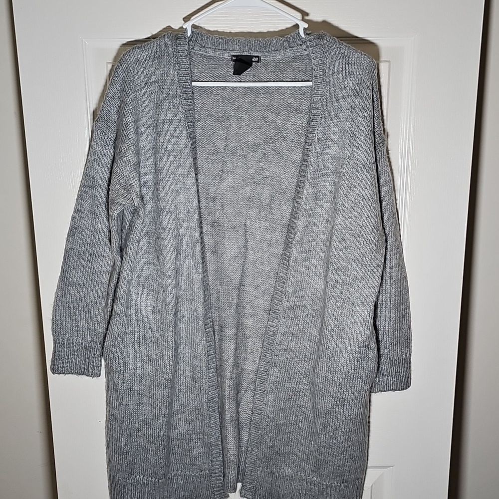 H&M Sweater Robe Gray Mohair Long Knit Open Cardigan Slouchy Relaxed Size S